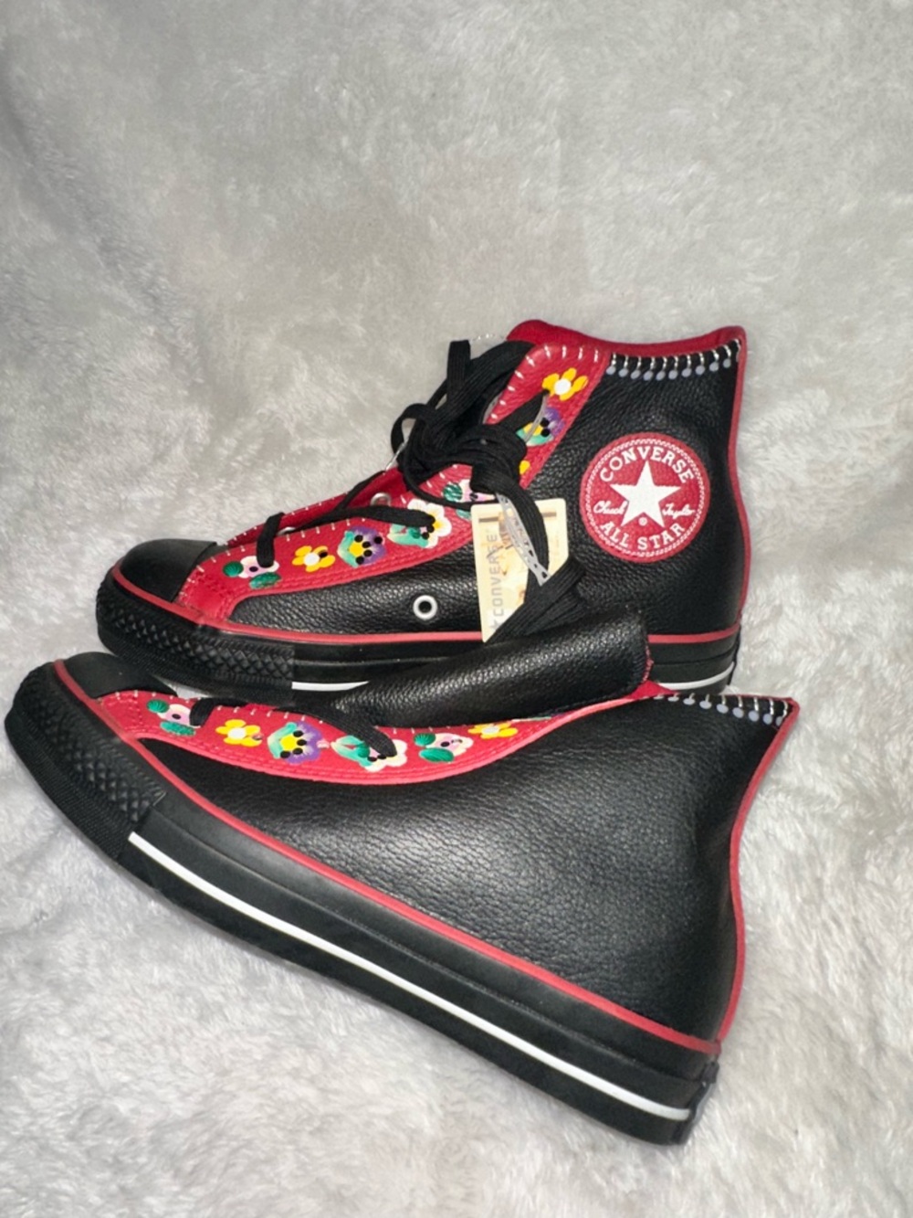 Converse Red & Black Floral Embroidered High Top Sneakers